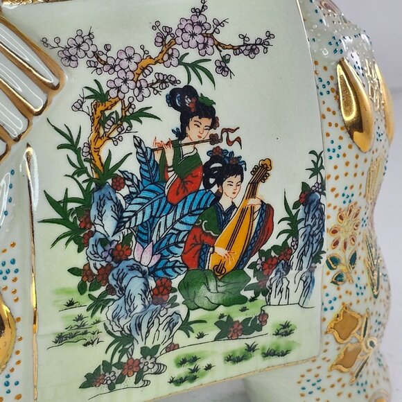 Vintage Satsuma Porcelain Elephant Plant Stand With Asian Design - Picture 6 of 10